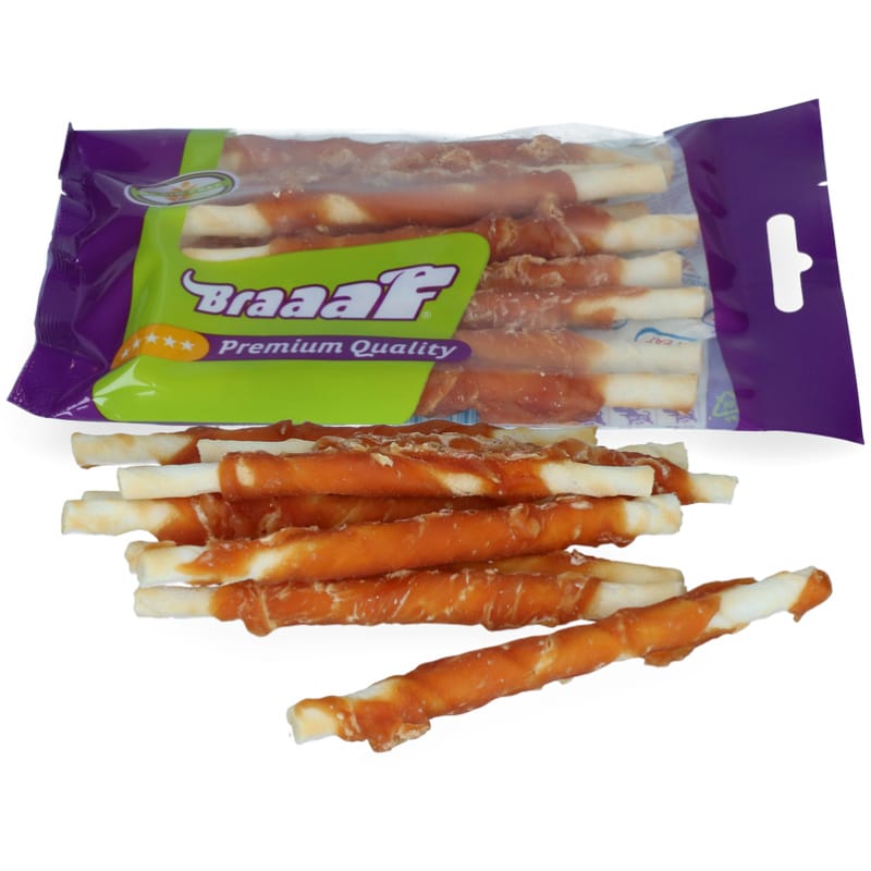 Braaaf Rawhide Roll Sticks Chicken - 8 pcs