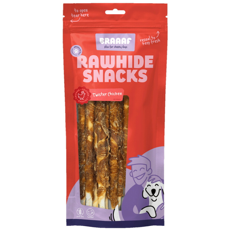 Braaaf Rawhide Twister Chicken (8 pcs) - 25 cm